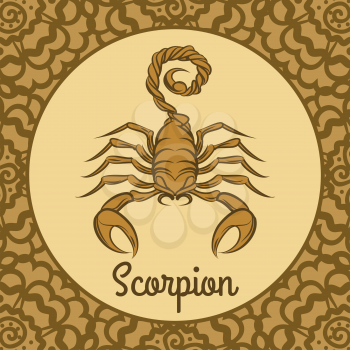 Scorpion label icon. Vector hand drawn scorpion logo template