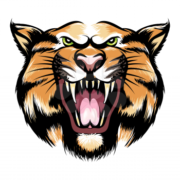 Tiger head icon. Hand drawn roaring tiger head. Vector illustration