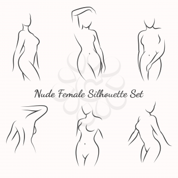 Nude female silhouette woman health logo and woman body care emblem. Vector illustration