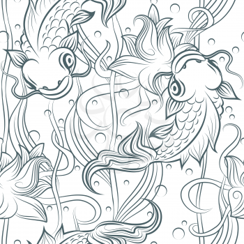 Koi pattern. Hand drawn Koi fish seamless pattern. Vector japanese carp ilustration
