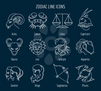 Zodiac line icons. Zodiac signs in thin line style