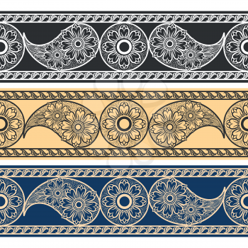 Paisley horizontal patterns. Turkish cucumbers mehndi tattoo doodle borders vector