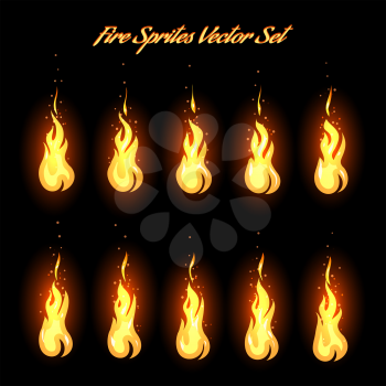 Fire animation frames icons or sprites vector illustration