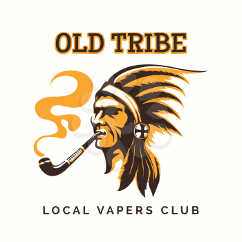 Vape club logo or vipe bar emblem with tribal american indian. Vector illustration