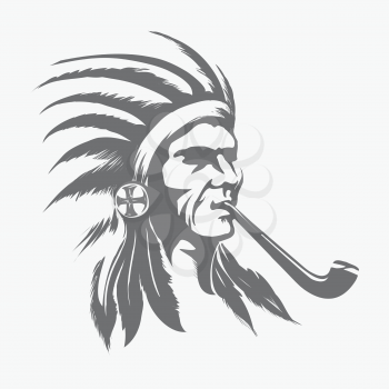 Native american indian face for logo or amblem vector illustration