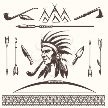 Ethnic elements vector. Native american indian or aztec arrows and borders