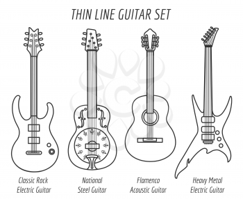 Guitar outline icons. Vector thin line set