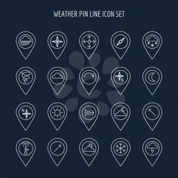 Weather line map pins. Vector meteorology pointer icons
