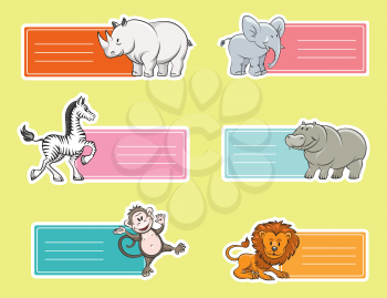 Baby tags with wild animals lion elephant hippo zebra monkey vector