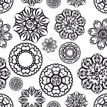 Ornamental seamless pattern with ethnic floral elements. Vector illustration