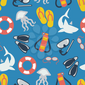 Seamless pattern with flat summer and sea elements. Vector illustration