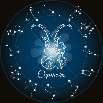 Zodiac sign capricorn and circle constellations. Vector illustration