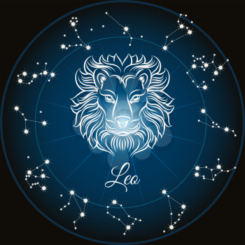 Zodiac sign leo and circle constellations. Vector illustration