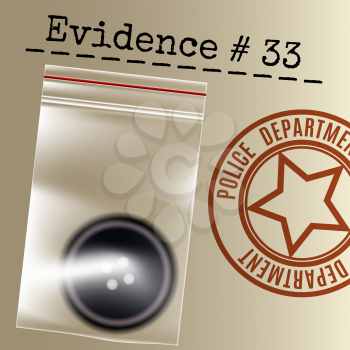 Police case evidence stamp and button in a bag. Vector illustration