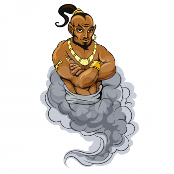 Genie coming out of a magic lamp. Vector illustration