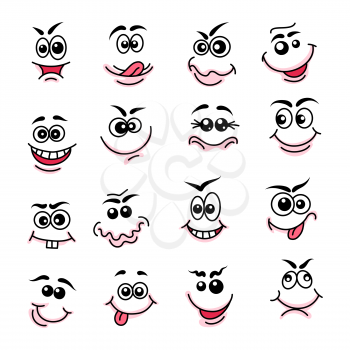 Doodle happy faces. Hand drawn line funny emoticons. Vector illustration