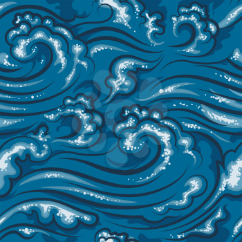 Japanese oriental seamless pattern with ocean or sea waves. Vector illustration