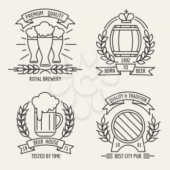 Beer house and kraft brewing company outline labels. Vector illustration