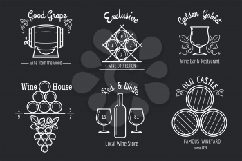 Wine line logo set. Winemaking or winery thin line signs for bar or restaurant menu. Vector illustration