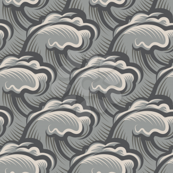 Vintage seamless ocean grey color waves pattern. Vector illustration