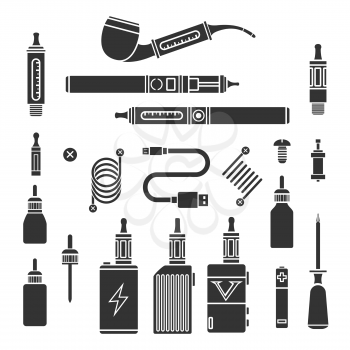 Vape signs and vapor , e-cigarette pictograms and vaporizer icons. Vector illustration