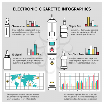 Electronic cigarette smoking infographics for vapor bar and vape shop vector illustration