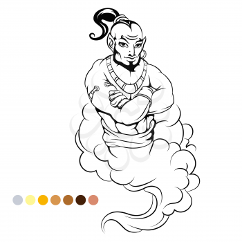 Coloring page genie and color samples vector illustration