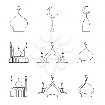 Set of line arabic islamic dome of mosque icons. Vector illustration