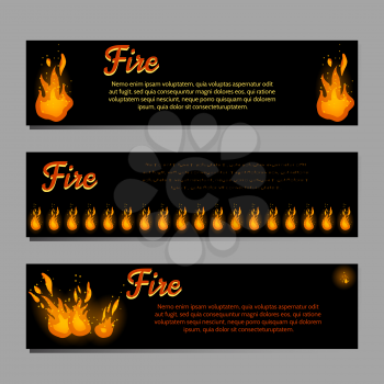 Banners set vector with bright fire flame