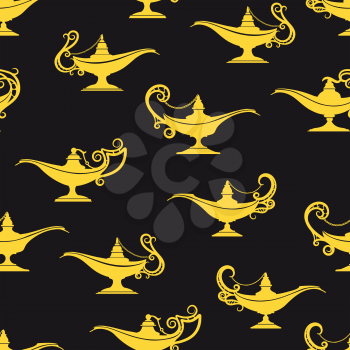 Black and yellow aladdin lamps seamless pattern. Vector illustration