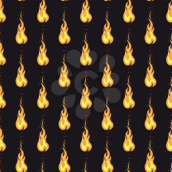 Seamless pattern with bright fire on black background. Vector illustration