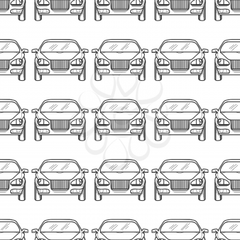 Seamless pattern with hand drawn cars silhouette. Vector illustration