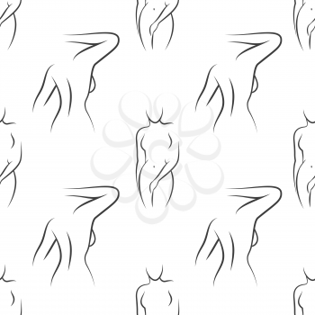 Seamless pattern with nude woman silhouettes. Vector illustration