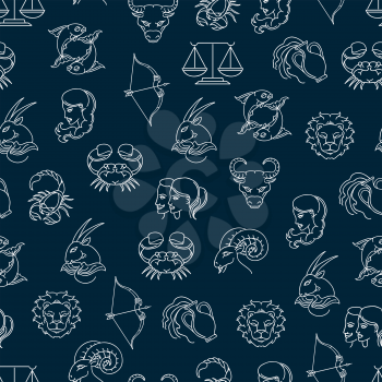 Seamless pattern with zodiak signs on blue background. Vexctor illustration