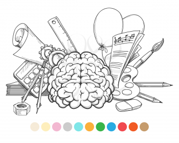 Back to school coloring page and color samples. Vector illustration