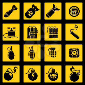 Flat icons set with bombs dynamites timers and military rockets. Vector illustration