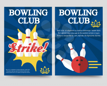 Bowling brochure flyer template set vector illustration