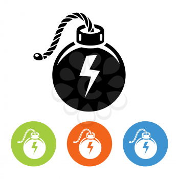 Flat bombs with lit fuse icons set vector