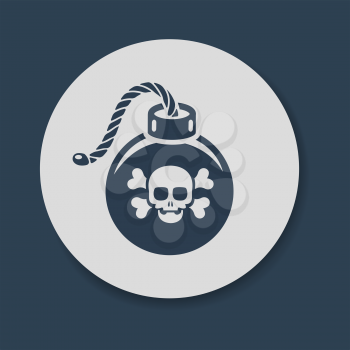 Flat bomb with skull and crossbones icon vector