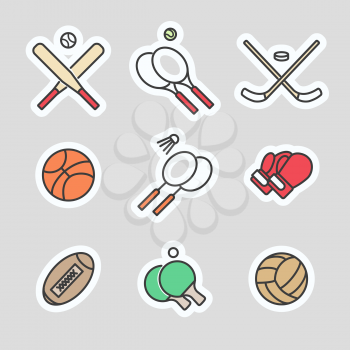 Colorful sport games stickers vector line icons collection