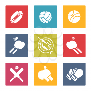 Colorful sport icons set vector. Tennis volleyball basketball icons