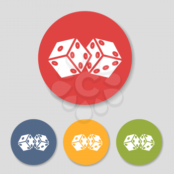 Flat dice in colorful circle icons set. Vector illustration