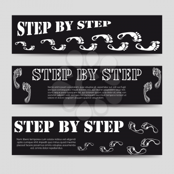 Banners template with footprints and text step by step. Vector illustration
