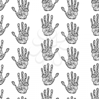 Hand drawn handprints seamless pattern monochromic vector