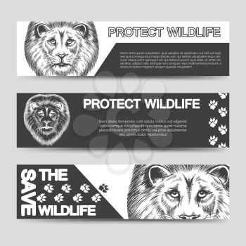 Protect nature banners template with lion and lion footprints