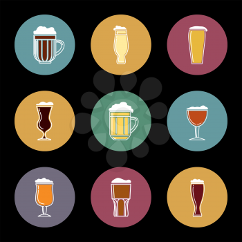 Flat beer glass icons set vector illustration