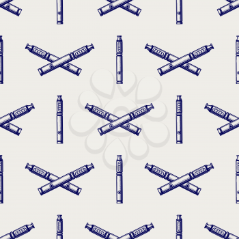 Seamless pattern with hand drawn e-cigarette. Ball pen vector illustration