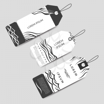 Monochromic label tags template set vector with waves