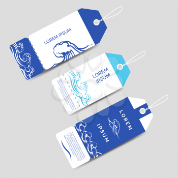 Ocean label tags template set vector with waves