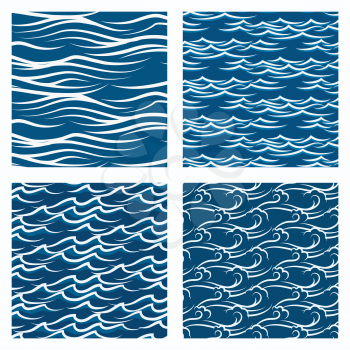 Vector seamless blue waves abstract pattern set
